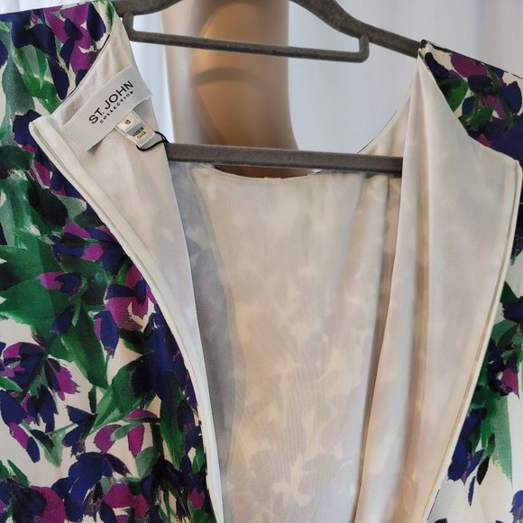 ST. JOHN Budding Floral Silk Charmeuse Sheath Marked down By $140 - Picture 5 of 12